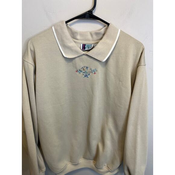 90's Vintage Bolo Spirit Beige Cottagecore Embroidered Floral Sweatshirt Medium - Picture 3 of 9